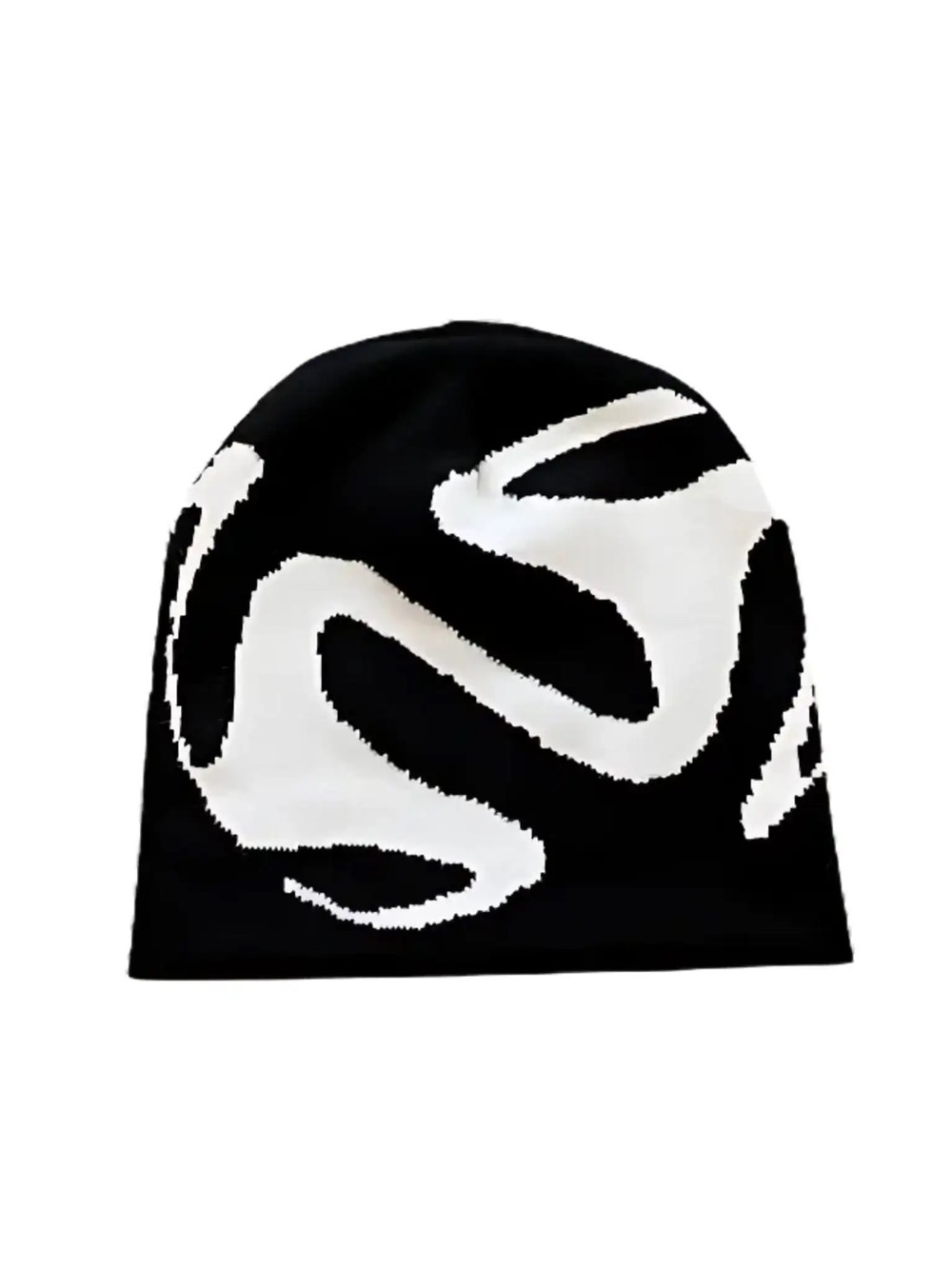 Black & White Wave Pattern Beanie - Unbranded
